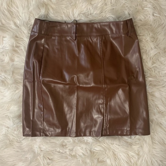 Kate Kasin Brown vegan Leather Mini Skirt Medium - Picture 6 of 13